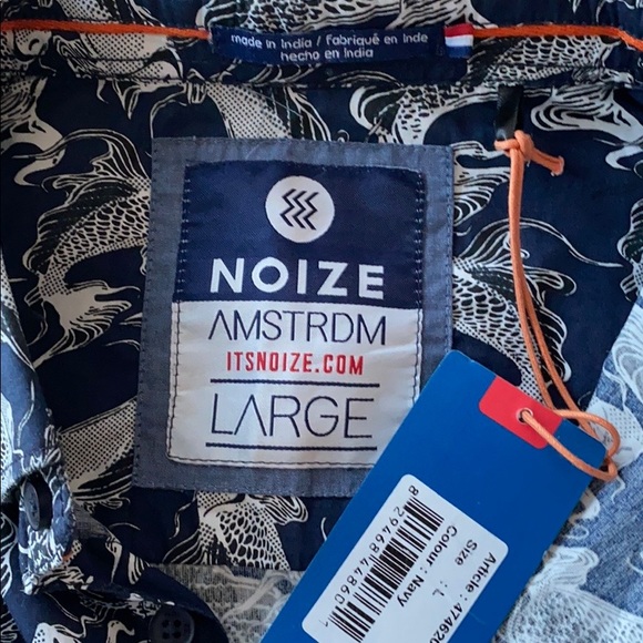 NWT Noize Amstrdm Navy Koi Long Sleeve Button Down - Picture 9 of 10